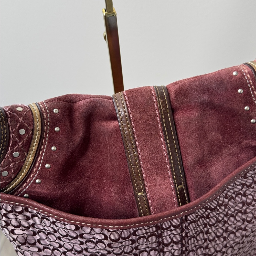 Coach SoHo Studded Mini C Signature Hobo Flap Bag F11405 Plum Berry - Picture 7 of 12